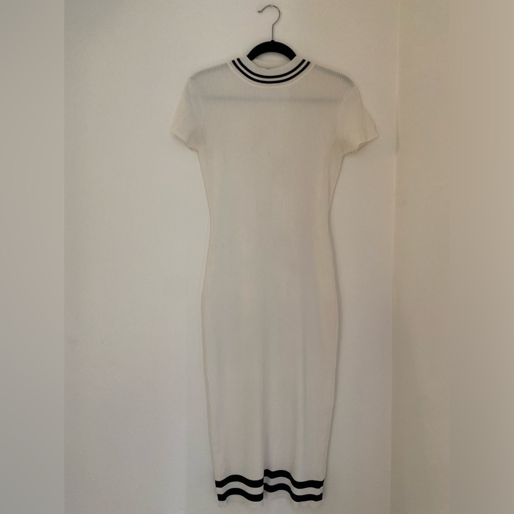 Again by Revolve Parker Midi Ribbed Dress in White with Black stripes size Small